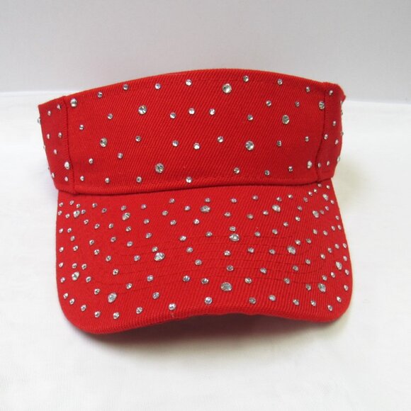 Red Rhinestone Crystal Sparkle Visor Hat Adjustable - Picture 2 of 5